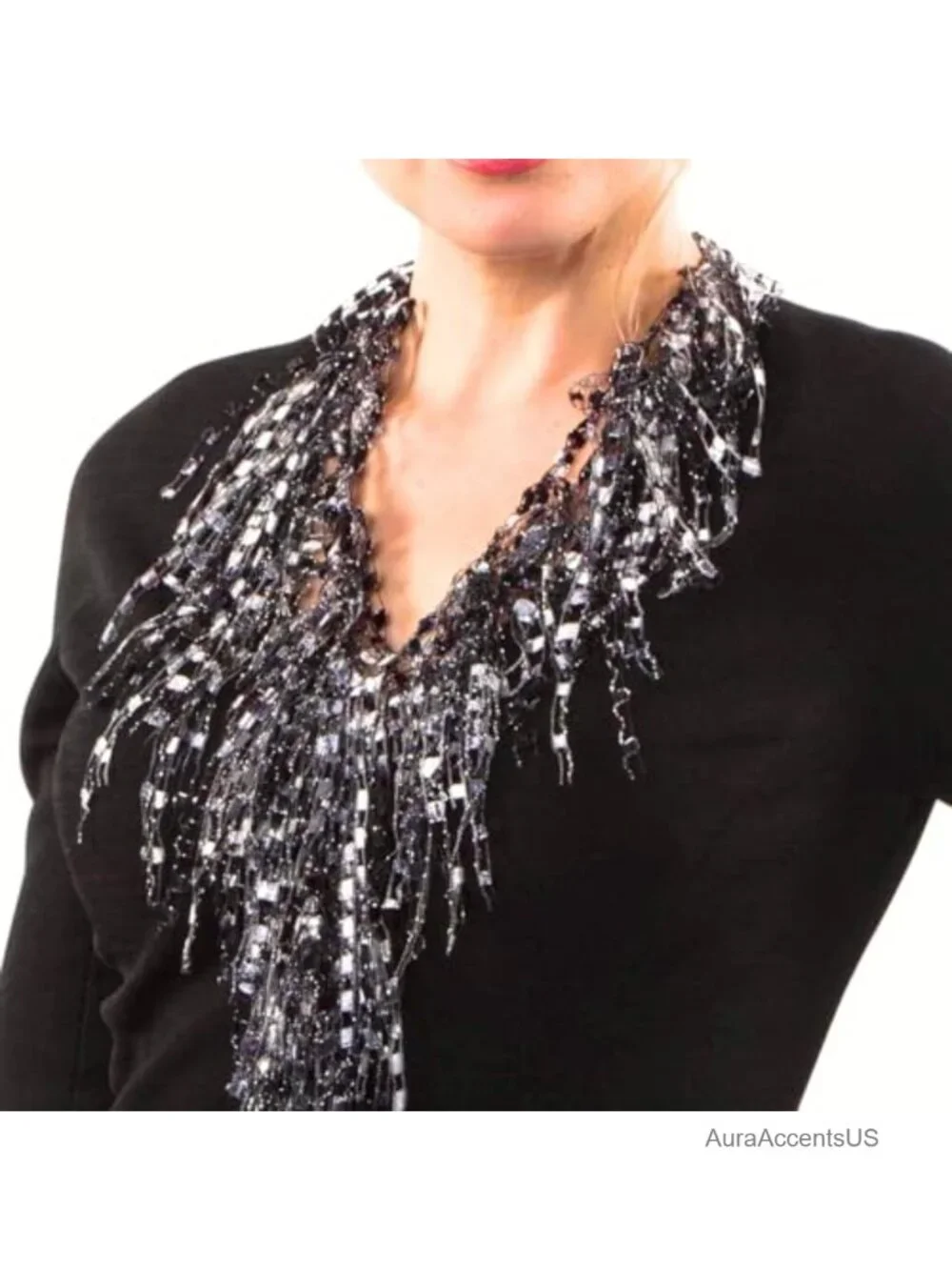 Lightweight Infinity Scarf Necklace with Metallic Threading